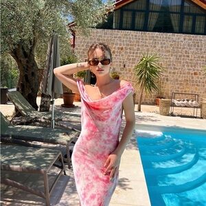 Zara maxi satin dress Tie-Dye crown neck bohemian casual summer vacation